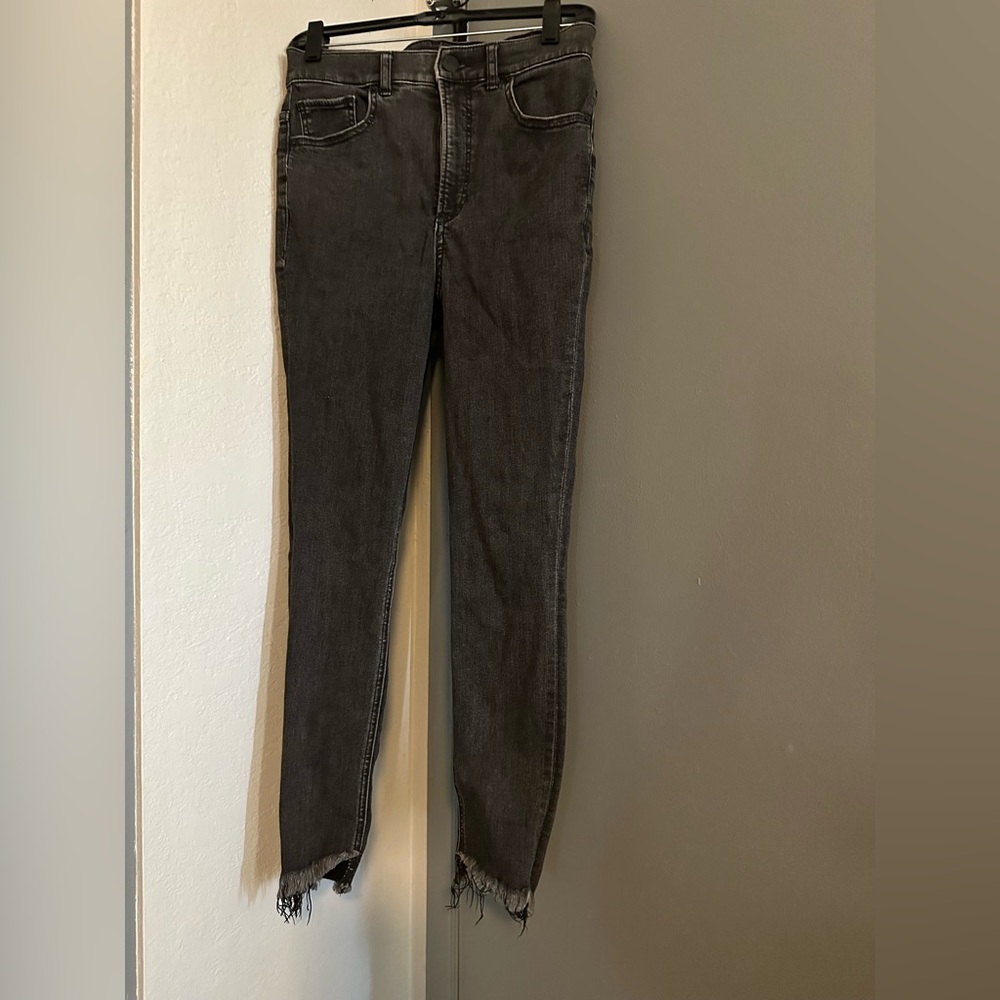 Black/Gray denim jeans with distressed bottom